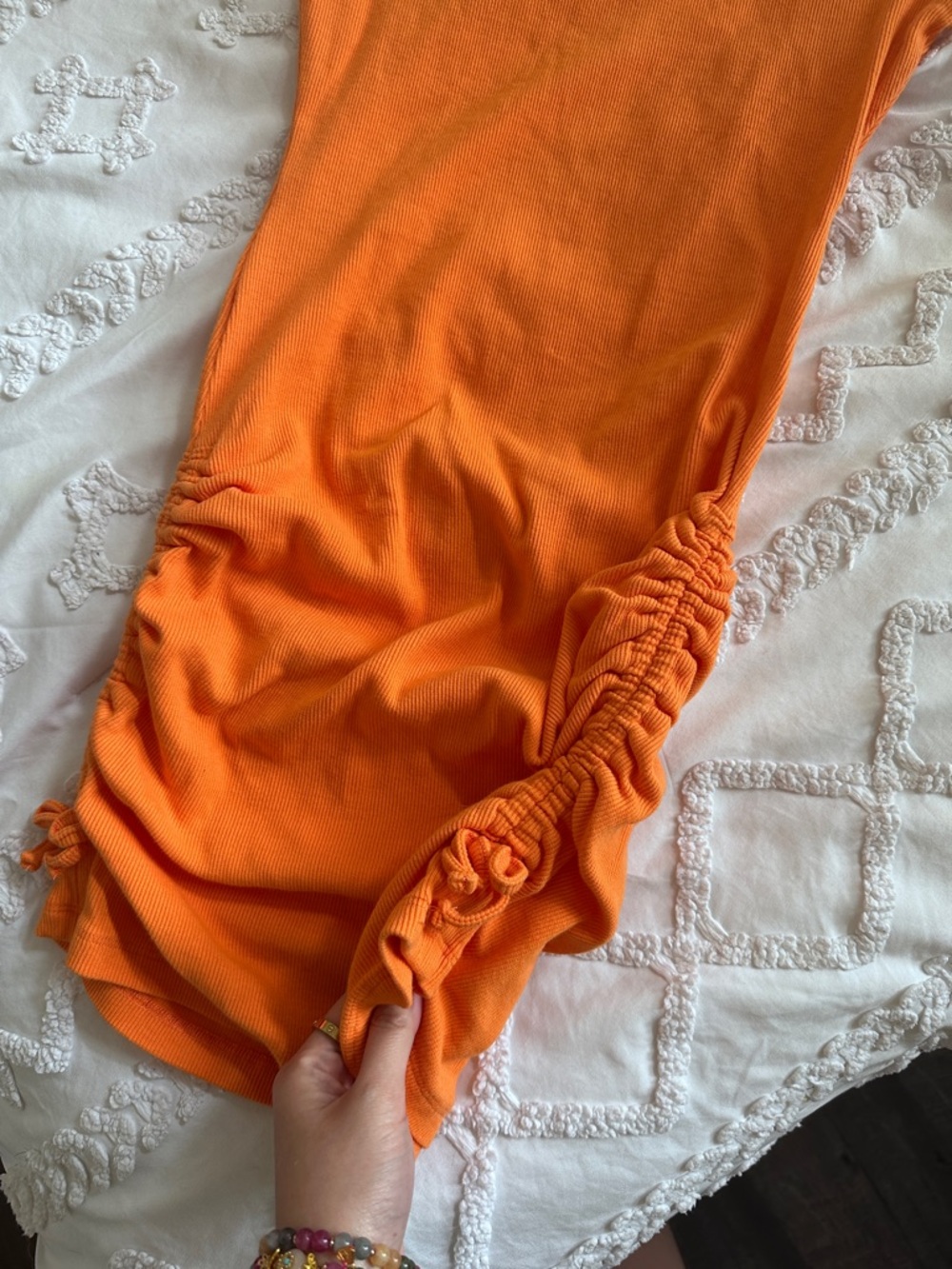Orange Mini Dress with Ruched Sides - Picture 3 of 3